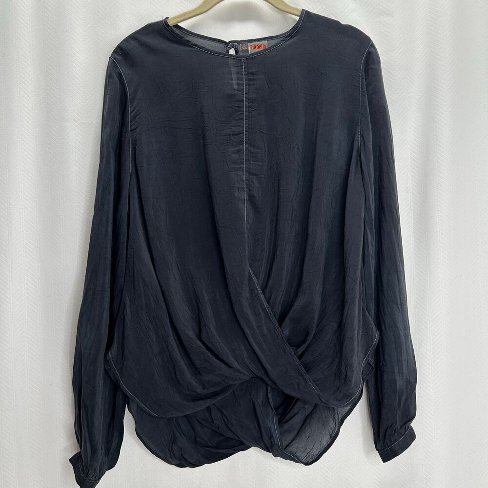 Tianello black cross front blouse long sleeves XS casual boho western